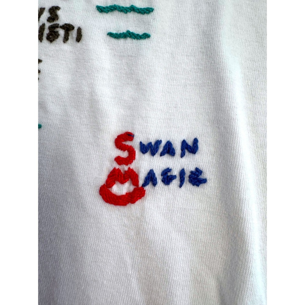 Vintage Style Texas Map Embroidered Tee Swan Magic Folk Art Graphic Shirt USA XL - Picture 8 of 9